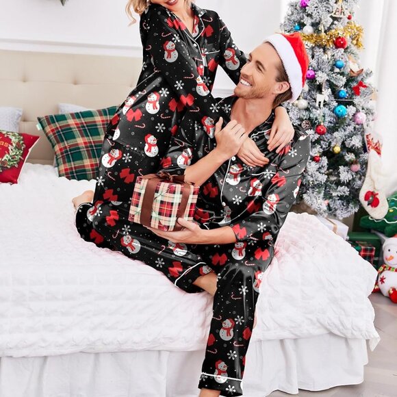 Silk Satin Pajama Set Long Sleeve Button Down Loungewear - Picture 4 of 4